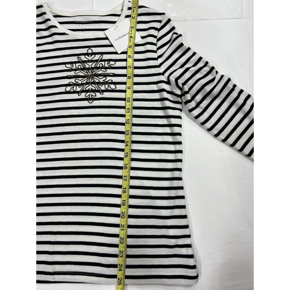 NWT croft barrow women classic tee shirt Small Striped Black White Long Sleeves - Picture 8 of 10
